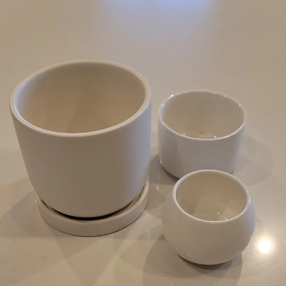 Pottery Barn Modern White Ceramic Planter Set